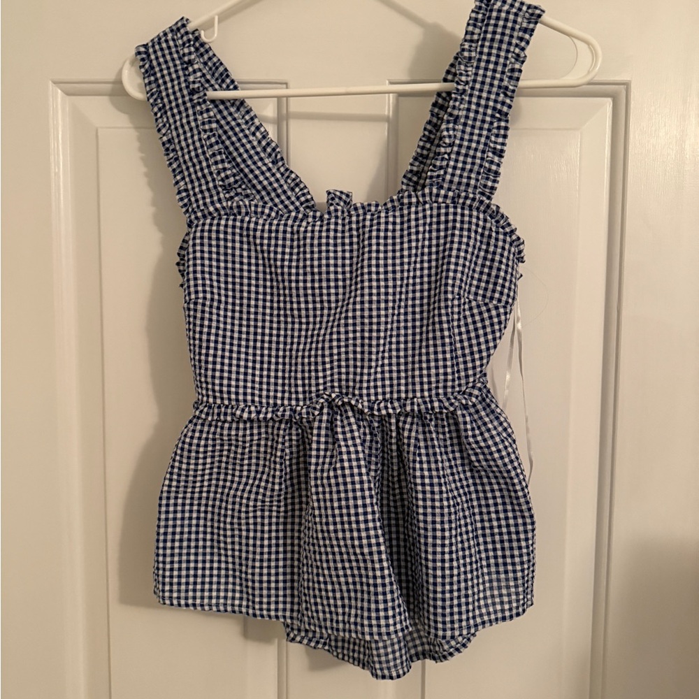 Gingham plaid peplum top
